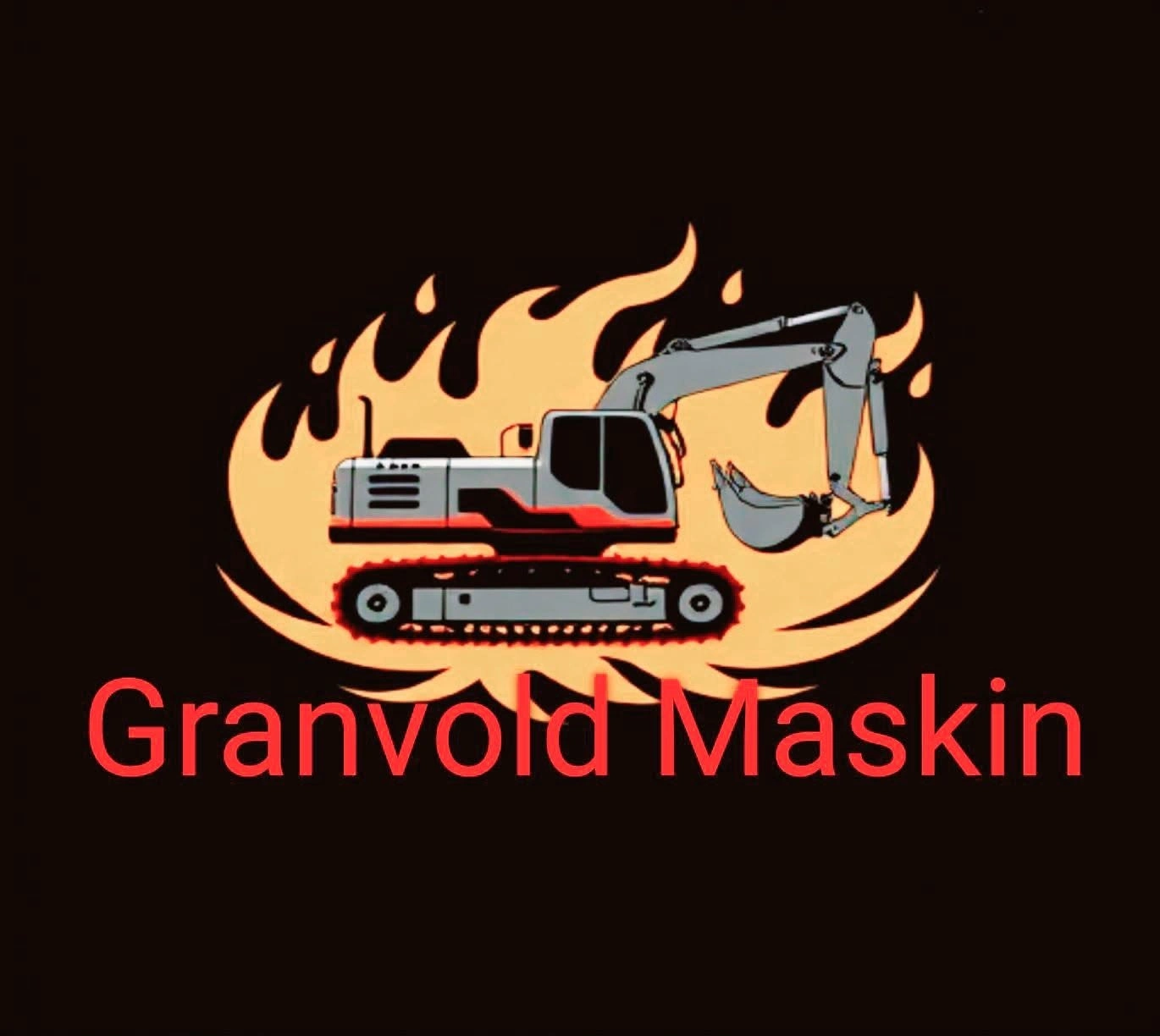 Granvold Maskin-logo med gravemaskin og flammer